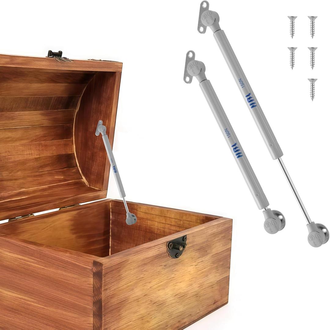 2 Pack Soft Close Toy Box Hinges for Heavy Curved, Round, Arched and Flat Lids - HBL' 150N Gas Strut Spring Safety Hinges to Slow Down and Slow Close, Also Works for Flat Lids.