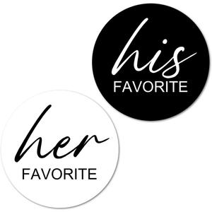124 His Her Favorite Stickers (62+62), Black and White 1 Inch Big Round Glossy Labels, Wedding, Bridal Shower Favor Labels, Great for Gift Bags, Envelope Seal, Boxes, Tags, Bride and Groom Supplies.