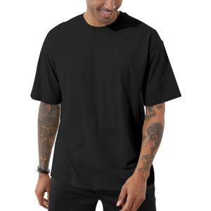 Men's Cotton Oversized T-Shirts Casual Loose Short Sleeve Crew Neck Basic Tops Solid Athletic Tee (XX-Large, Black)