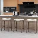 27" Backless Saddle Counter Stools Set of 2, Hand-brushed Wood Finish Legs