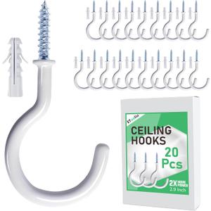 20 Pcs Ceiling Hooks for Hanging Plants - 2.9 inches Heavy Duty, Hanging Hooks for Christmas Lights, Cups, Decors - White Vinyl Coated Screw in Plant Hanger Hook Indoor and Outdoor