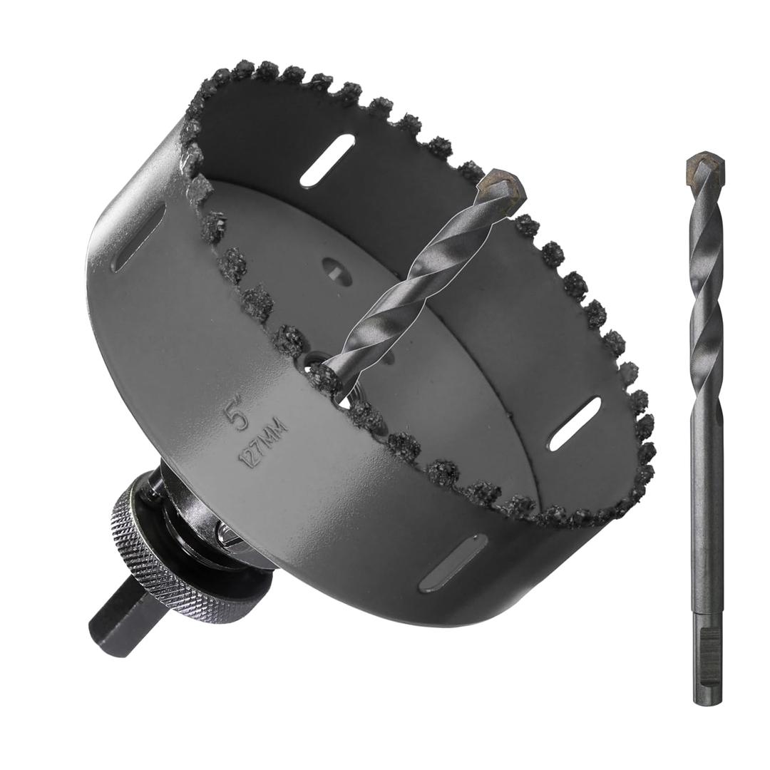 5 Carbide Grit Hole Saw Cutting Air Brick Stucco Hardy Plank Drywall Cement Board with Pilot Drill Bits Up to 3X Long Life