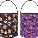 FINGOOO 2 Pack Kids Halloween Trick or Treat Buckets, Black Purple Cute Canvas Candy Tote Buckets Halloween Baskets 8 x 10 Inch