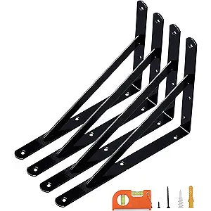 4-Pack 12 Inch Heavy Duty Shelf Brackets, Large Wall Bracket for Garage