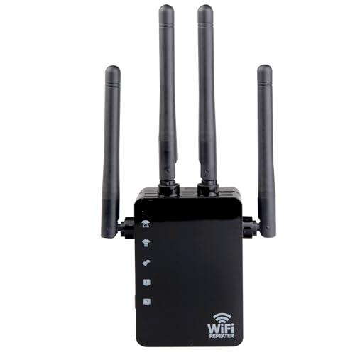 WiFi Extender Booster Repeater, 1200Mbps Dual Band 5GHz/2.4GHz WiFi Signal Strong Penetrability 35 Devices 4 Modes 1-Tap Setup, 4 Antennas 360° Full Coverage