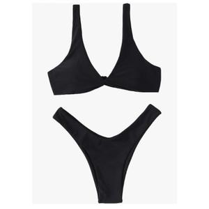 Verdusa Women's Twist Front Bikini Set High Cut Thong Tied Back Two Piece Swimsuit Size L