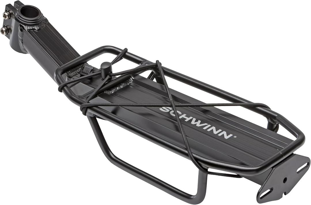 Schwinn Deluxe Alloy Rear Bike Rack, 20 lbs Capacity, Lightweight, Compact and Durable Construction, Fits Most Adult Bicycles, Cargo Options for Backpack, Gear & More, Bicycle Rack for Back of Bike
