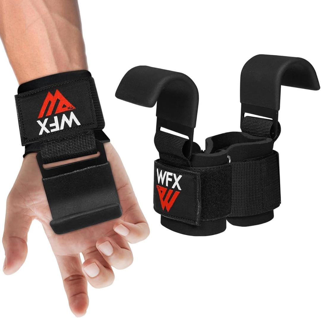 Weight Lifting Hooks, Non-Slip Rubber Coated Grips, 7mm Neoprene Wrist Support Padding, Power Lifting Barbell Rows Dead Lifts Chin Pull Up Fitness Strength Training Straps Gym Workout Straps (Black)