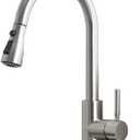 Kitchen Faucets with Pull Down Sprayer, Brushed Nickel High Arc RV Laundry Bar Commercial Sink Faucet, 1 or 3 Hole Stainless Steel Single Handle Faucets for Kitchen Sink with Deck Plate