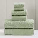 Modern Threads 6 Piece Set, 2 Bath Towels, 2 Hand Towels, 2 Washcloths Yarn Dyed Diamond Gate Jacquard Towel Set Green