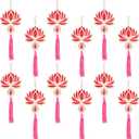 12 Pcs Lotus Diwali Hanging Decorations for Home 10 Inch Wooden Lotus Garlands Backdrop Wall Hanging for Indian Pooja Ganesh Chaturthi Navratri Temple Wedding Decor