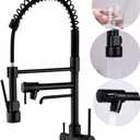 Delle Rosa Kitchen Faucet,3 Way Drinking Water Faucet, Modern Kitchen Faucet with Pull Down Sprayer, Dual Handles Kitchen Sink Faucets,3 in 1 High Arc Water Filter Purifier Faucets Matte Black