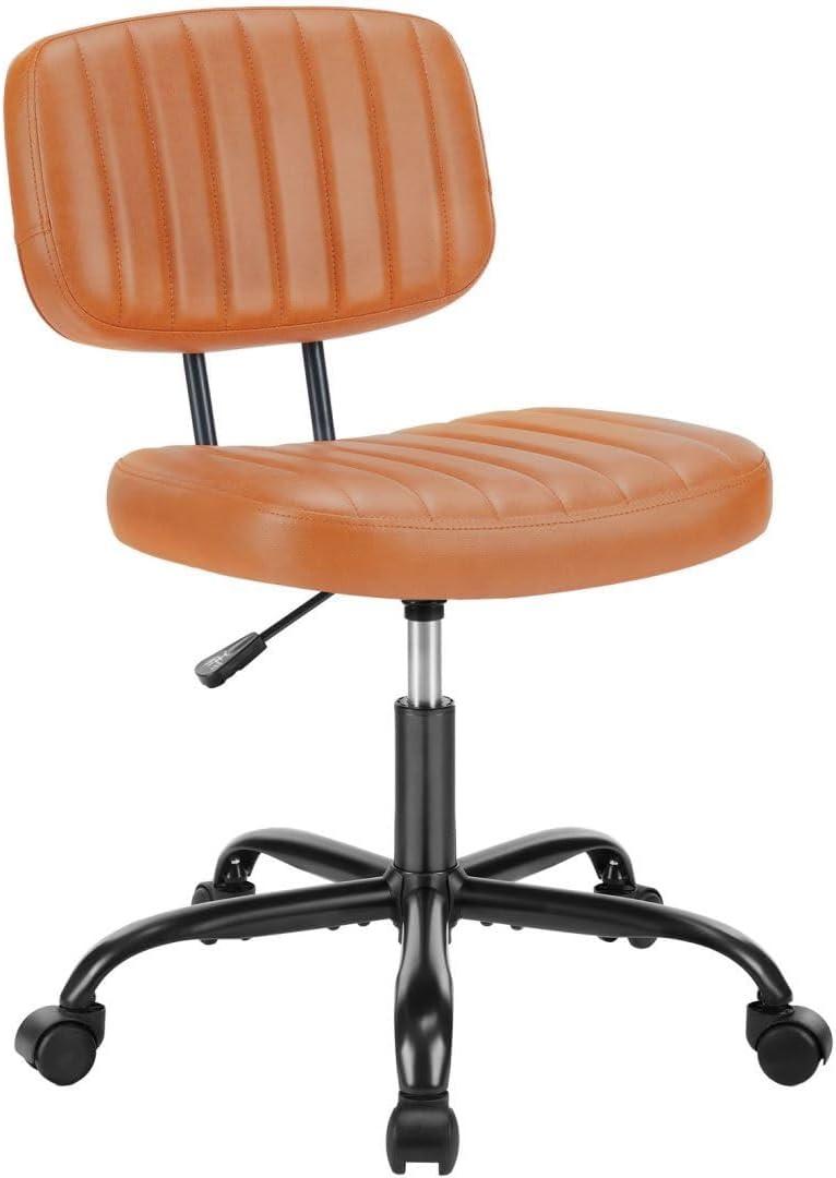 360 Swivel Desk Chair, Upholstered Faux Leather Height Adjustable Taskchair, Armless Computer Chaises with Comfy Low Back for Home, Bedroom, Small Space, Orange (Orange)