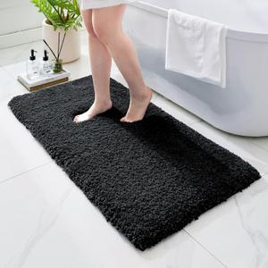 Bathroom Rugs Non Slip Washable 48x24, Ultra Thick Soft Microfiber Absorbent Bath Mats, High Density Foam Latex Non Slip Backing Bath Rugs, Fluffy Floor Carpet for Tub&Shower, Black