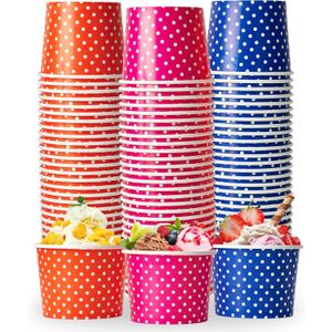LITOPAK 120 Pack 16 oz Ice Cream Cups, Disposable Dessert Cups for Cold or Hot Food, Coloured Paper Dessert Bowls for Soups, Sundaes, and Ice Cream
