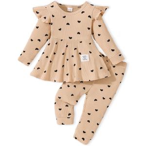 Baby Girls Clothes Toddler Girl Outfits Fall Infant WInter Ribbed Pants Set, 2t-3t Girls (Apricot)