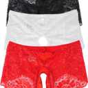 Justgoo Womens Sexy Thongs Lace Panties Underwear Low Rise Plus Size Underpants Pack of 1-3 (Large)
