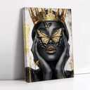 CCWORKERRY African American Wall Art Black Girl with Butterflies Canvas Pictures Black Women Painting Golden Crown Prints Art Bedroom Decor Framed(White,16L x 24W)