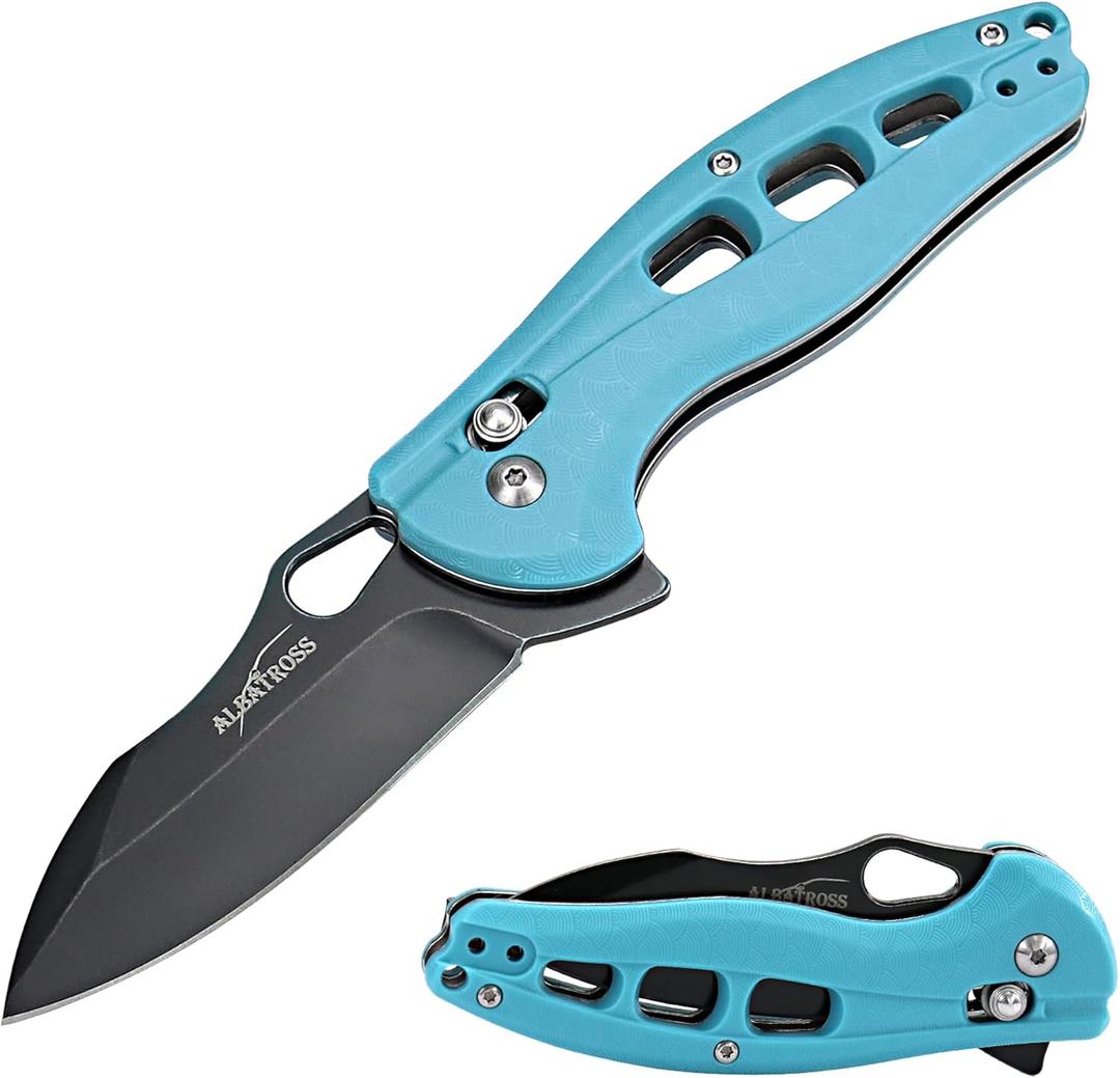 ALBATROSS Premium Hunting Folding Pocket Knife - EDC with Axis Lock, 3" Black Steel Blade, Blue FRN Handle, Quick Flipper Opening & Deep Carry Clip for Outdoor Camping, Fishing, Everyday Carry - FK036BC-BE