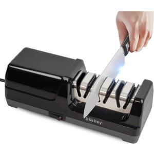 Electric Knife Sharpener for Kitchen  Professional 3-Stage 100% Diamond System with 20 Precision Angle, Fast Sharpening to Restore & Polish Chef Knives(Black)