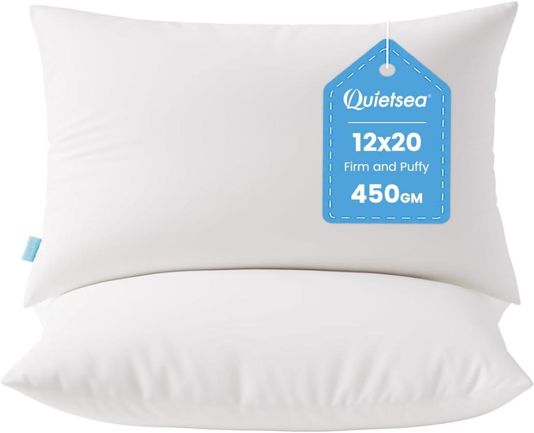 QUIETSEA 12x20 Pillow Inserts, Pack of 2 Lumbar Throw Pillow Inserts, Fluffy and Soft Rectangle Decorative Pillows for Bed, Couch and Sofa (White)