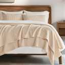 EVERGRACE Cotton Coverlet Set Full Queen Size 3 Pieces, Lightweight Soft Ribbed Matelass Bedspread Quilt Set, Cozy Oversized Quilted Bedding Set with 2 Pillow Shams for All Seasons, Warm Beige