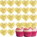 Happy Mothers Day Cupcake Topper, 25 Pcs Gold Acrylic Mirror Disc Heart-shaped Cake Engraved Cake Decorations (Plain)