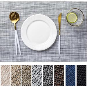 LEXMORE Placemats Set of 4 Vinyl/Plastic Woven Place Mats for Kitchen Table Indoor/Outdoor Washable Placemat Wipeable Dining Table Mats(A-Gray)