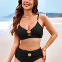 Pink Queen Women's 2 Piece Bikini Set 2026 Seashell Cutout Swimsuit High Waist Tummy Control Summer Beach Swim Bathing Suits (Black, XL)