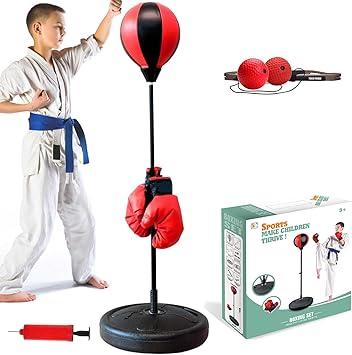 Punching Bag for Kids, Kids Boxing Bag with Reflex ball and Boxing Gloves, 4 5 6 7 8 Years Old Adjustable Kids Punching Bag, Boxing Equipment, Boxing Set as Boys & Girls Toys Gifts