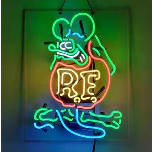 RF Mouse Garage Neon Sign Light Real Glass Neon Bar Signs For Home Bar Pub Man Cave Shop Store Recreation Room Home Room Restaurant Wall Windows Display Handcraft Artwork 19x15