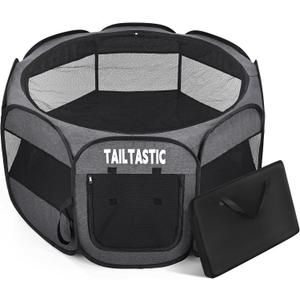Portable Pet Playpen for Medium Dogs & Cats, Foldable Puppy Safety Pen with Removable Zipper Top, Breathable Mesh Dog Delivery Room, Indoor Isolation Cage for Pets (Dark Grey, Medium)