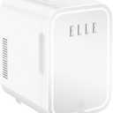 ELLE 8L Mini Cooler Fridge with LED Makeup Mirror for Skincare & Cosmetic Storage Cooler & Warmer Removable Shelf Carrying Handle AC DC Power Options Small Refrigerator for Bedroom Car Office White