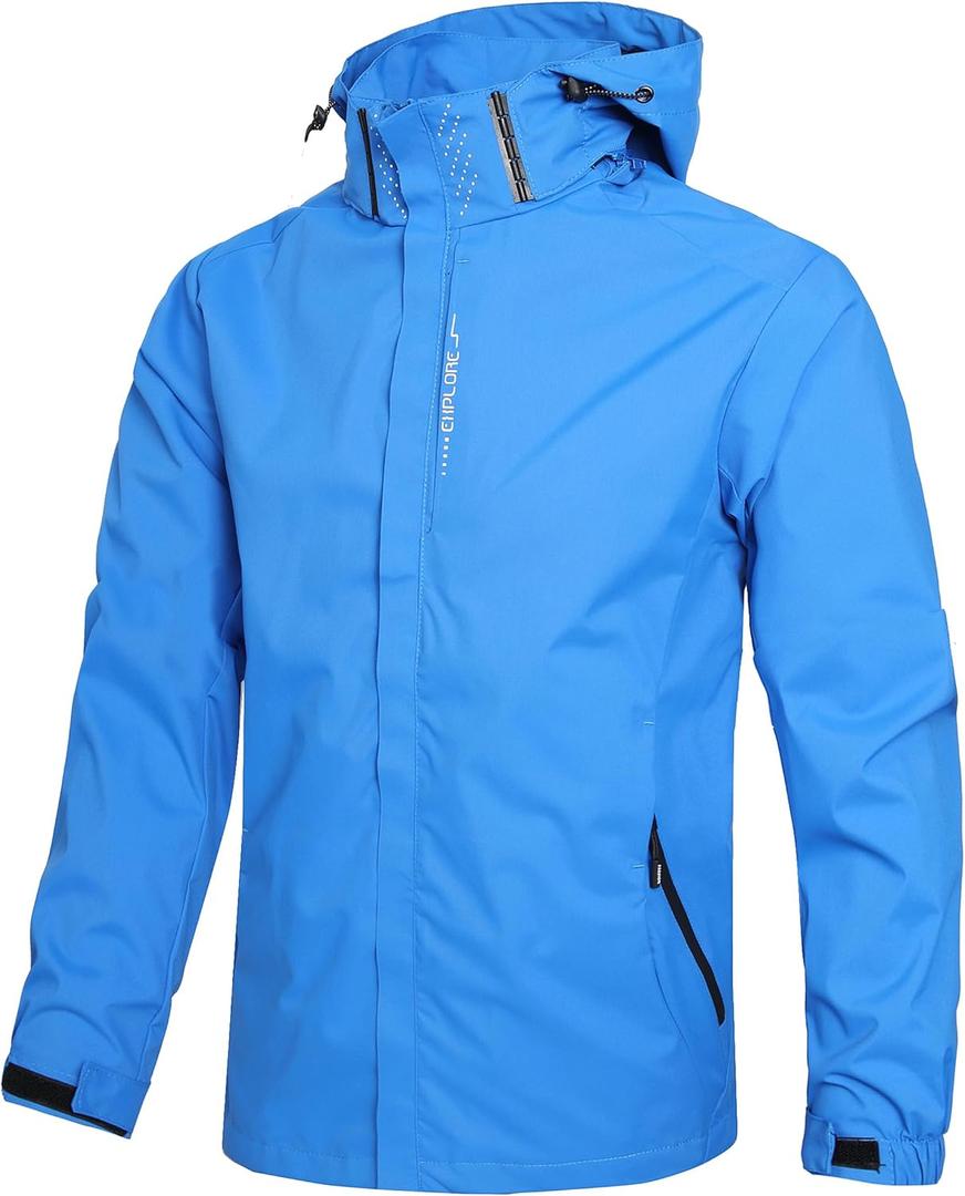 Men's Lightweight Waterproof Rain Jacket,Shell Hooded Outdoor Raincoat Hiking Windbreake jacket (X-Large, Dream Blue)