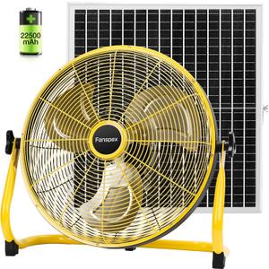 Fanspex 16" Solar Rechargeable Floor Fan for Outdoor, Large Battery Operated Fan with 35W Solar Panel Powered for Patio Gazebo Camping, 360° Tilt