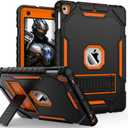 ZoneFoker 9.7" Case for iPad 6th/5th Generation 2018/2017, for iPad Air 2 / Air 1st / Pro 9.7, Heavy Duty Shockproof Protective 9.7 Inch Cover with Built-in Stand for i Pad 6 5 Gen(Black+Orange)