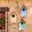 Bluebird Bird Houses for Outside Clearance - Set of 3 Nest Box with Stainless Steel Predator Guard - Alaskan Red Cedar Shingles Roof - UV Painting - 10 Years Outdoor(Beach Hut Houses)