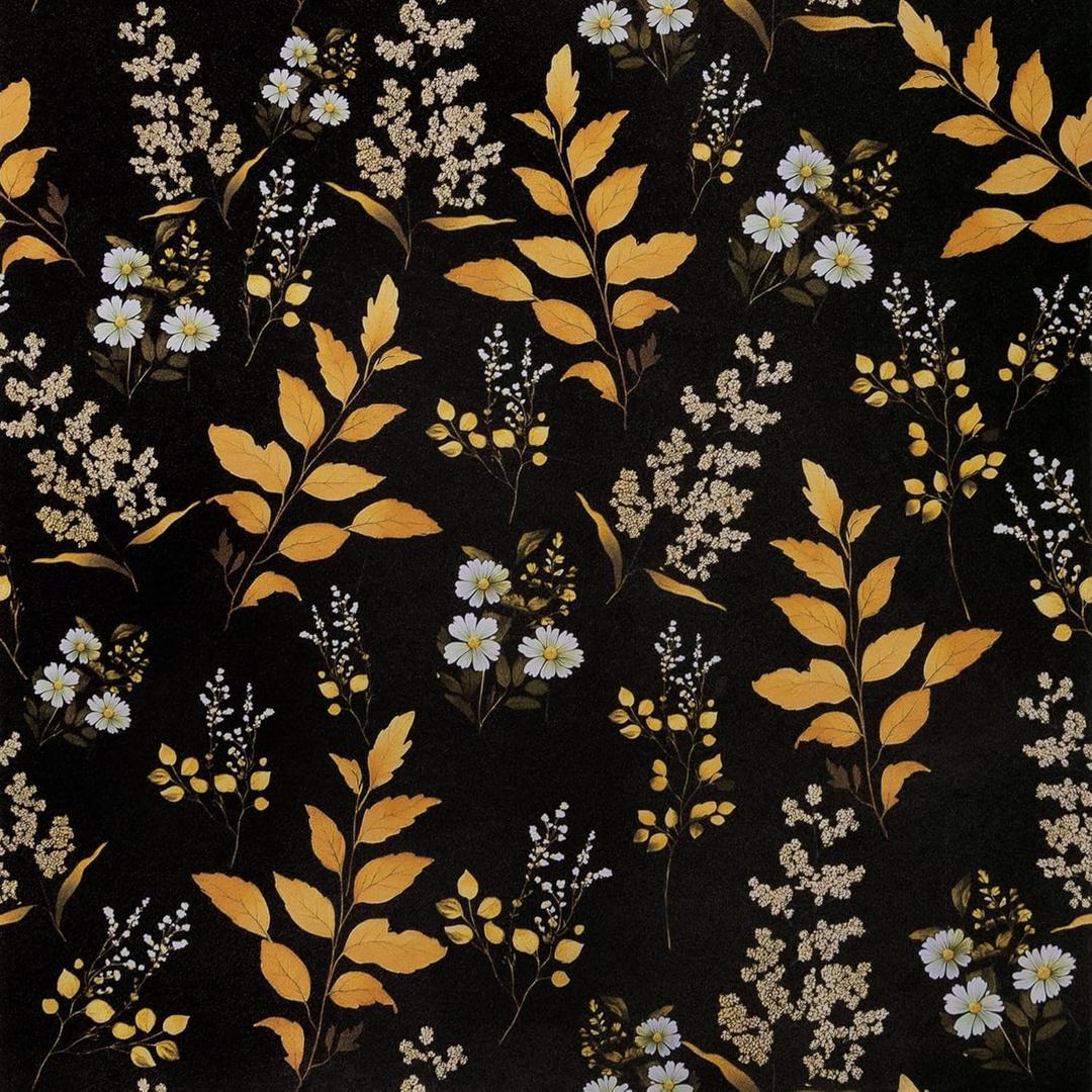 practicalWs Black Floral Peel and Stick Wallpaper 17.5"x393" - Vintage Gold Leaf Wall Paper Boho for Bathroom - Removable Dark Contact Paper - Self Adhesive Vinyl Wallpaper for Bedroom Walls Decor