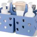 Anyoifax Portable Shower Caddy Plastic Shower Basket Organizer Divided Bathroom Caddy Storage Cleanning Caddy Tote with Handle for College, Dorm Room, Kitchen, Dark Blue