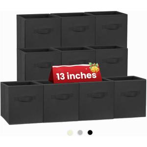 Large Storage Cubes- 13 Inch Cube Storage Bins for Organizing Shelves Kallax - Nursery Closet Organization Bins for Clothes Blanket - 10 Pack Collapsible Decorative Storage Box for Living Room (Black)