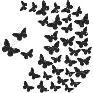 Chuangdi Feather Butterfly Decorations 36 Pcs Black 3size Monarch Wall & Party Decor for Wedding, DIY Crafts Lightweight Artificial Feather Butterflies for Home Indoor Outdoor