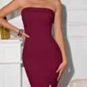 Imily Bela Womens Strapless Bodycon Dresses Ribbed Knit Mini Dress Slit Tube Midi Dresses for Party Club Night, M