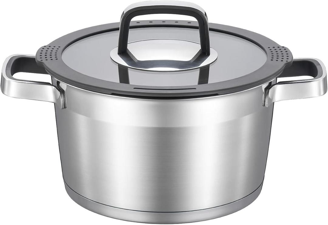MARSKITOP 3 Quart Stock Pot with Lid, 18/8 Stainless Steel Pasta Pots with Strainer Lid, Small Soup Pot with Stay-Cool Handle, Compatible with All Cooktops, Dishwasher Safe