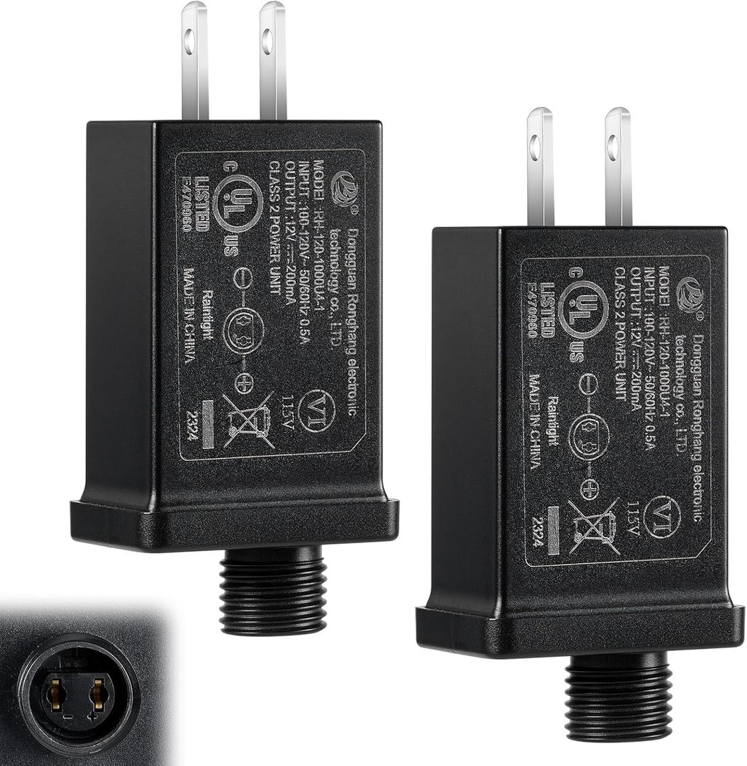 2 PCS LED Transformer Replacement,24V 0.2A Class 2 Power Supply, Low Voltage Transformer US Plug for Halloween/Thanksgiving/Christmas String Light