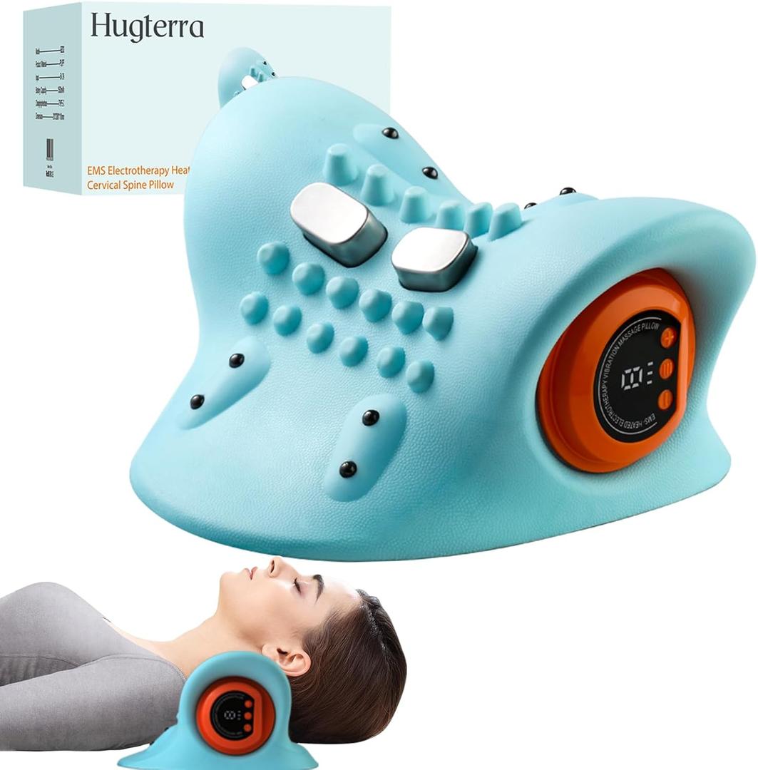 Hugterra Neck Massager, Electric Neck and Back Traction Relaxer Portable Compact Massage Pillow for Chair Ideal