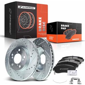 A-Premium 11.66 inch (296mm) Front Drilled and Slotted Disc Brake Rotors + Ceramic Pads Kit Compatible with Select Honda Models - Odyssey 2005 2006 2007 2008 2009 2010, 6-PC Set