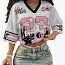 MakeMeChic Women's Football Jersey Shirts Y2K Number Crop Tops Soccer Jersey Tee Streetwear Crop Pink White Small