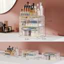 Delamu 3pc 6-Drawer Makeup Organizer Countertop Cosmetic Organizer for Vanity | Bathroom | Skincare | Perfume | Lipstick Storage, Casual Pairing No Assembly, Crystal Clear with Luxe Gold Trim