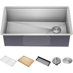 KRAUS Kore 32-Inch Undermount Workstation 16 Gauge Single Bowl Stainless Steel Kitchen Sink with Accessories, KWU110-32