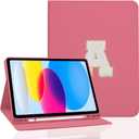 TopPerfekt for iPad 9th Generation 10.2 Inch 2021/ 2020/ 2019 Case, Initial Chenille Letter Suture, Personalized for iPad 9th/ 8th/ 7th Generation Case with Auto Sleep/ Wake, Pencil Holder (Rose Red, A)